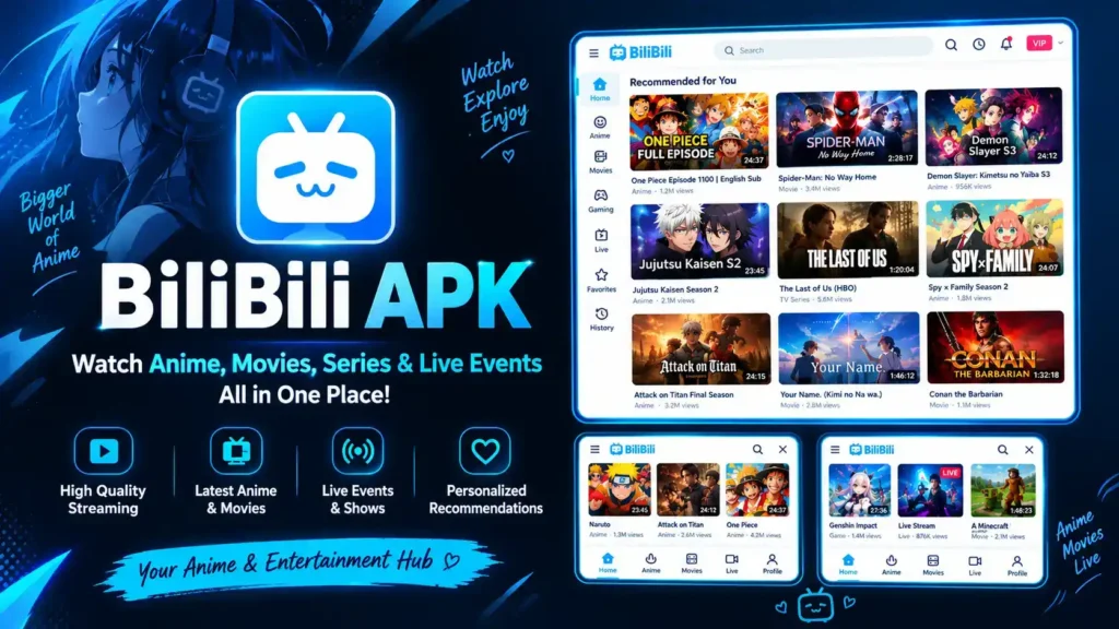 Bilibili APK anime streaming app interface preview